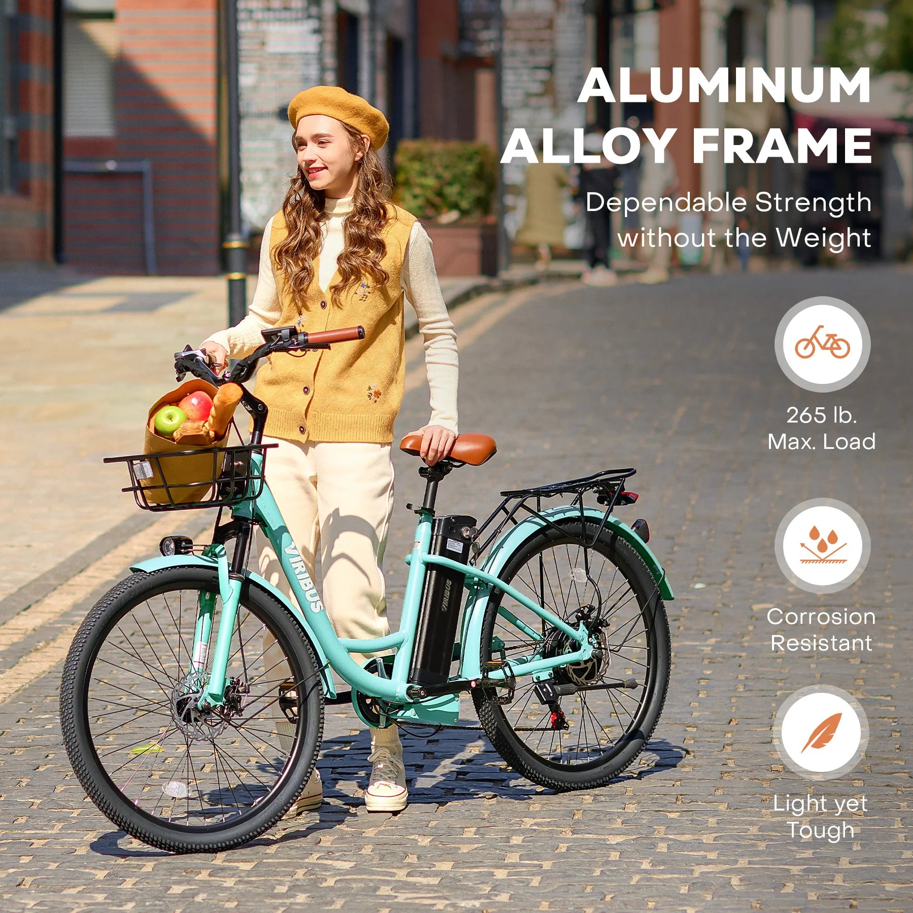 VIRIBUS 26" Electric Bike Bicyle 7 Speed Adults ebike for Women Women Bike Motor