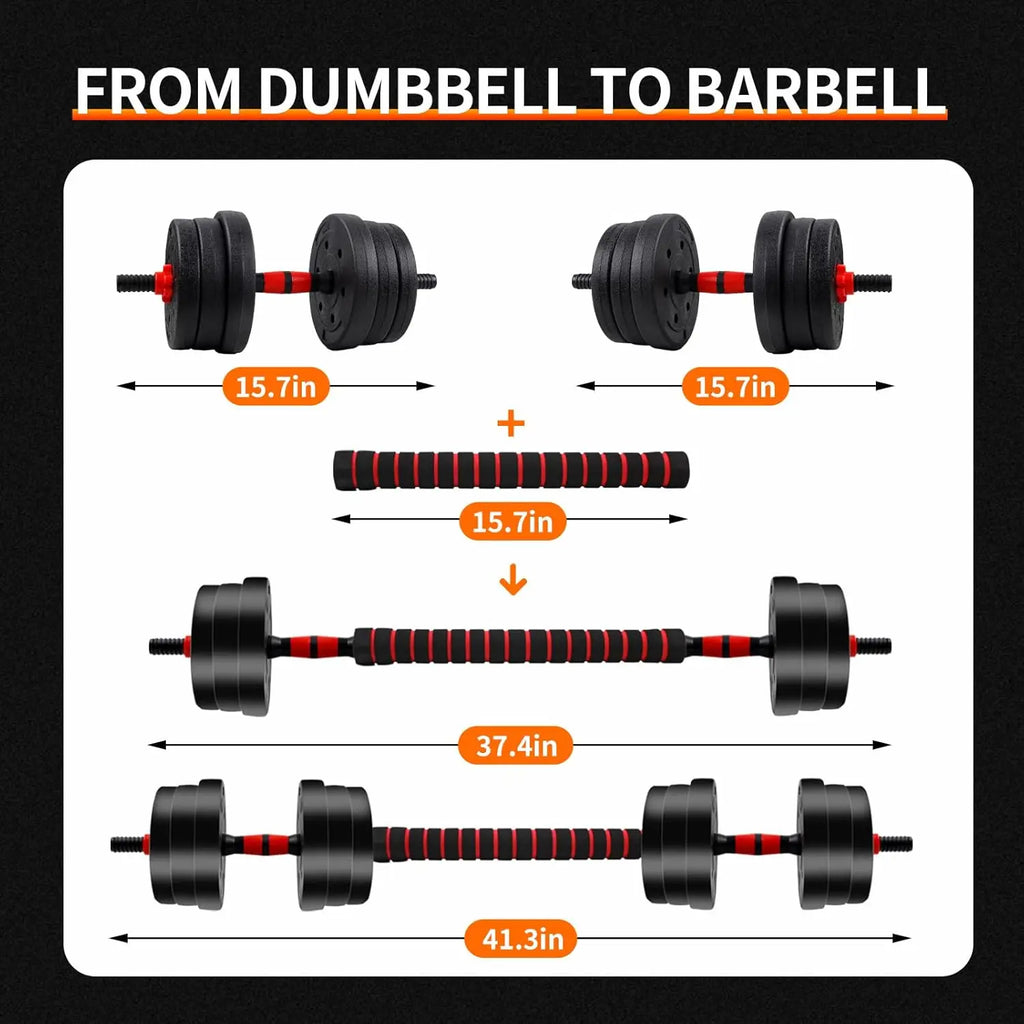 5-44lbs Adjustable Dumbbell to Barbell Set, Anti-Slip Grip, Versatile Home Gym Fitness Strength Training Barbell Weight Plates
