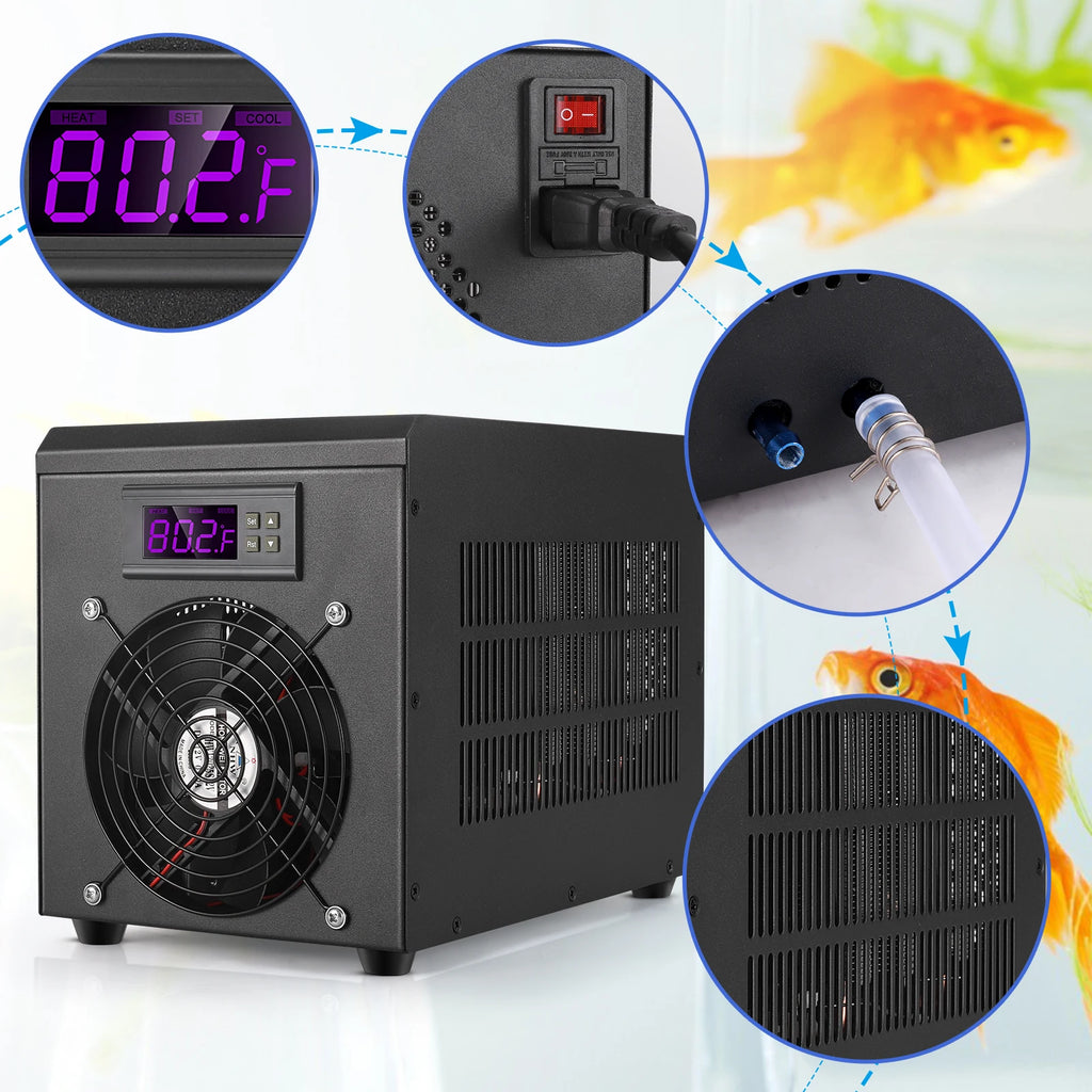 60L Aquarium Water Chiller Fish Tank Cooler Heater System 10-40℃ Temperature Setting Constant Quiet Home Fish Shrimp Breeding