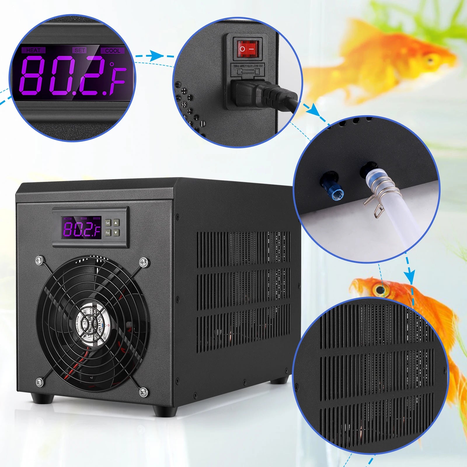 60L Aquarium Water Chiller Fish Tank Cooler Heater System 10-40℃ Temperature Setting Constant Quiet Home Fish Shrimp Breeding