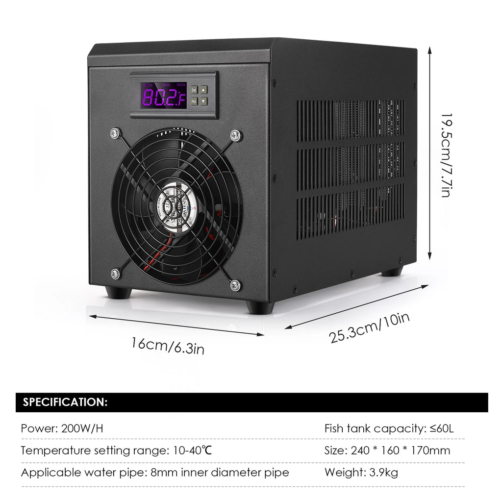 60L Aquarium Water Chiller Fish Tank Cooler Heater System 10-40℃ Temperature Setting Constant Quiet Home Fish Shrimp Breeding