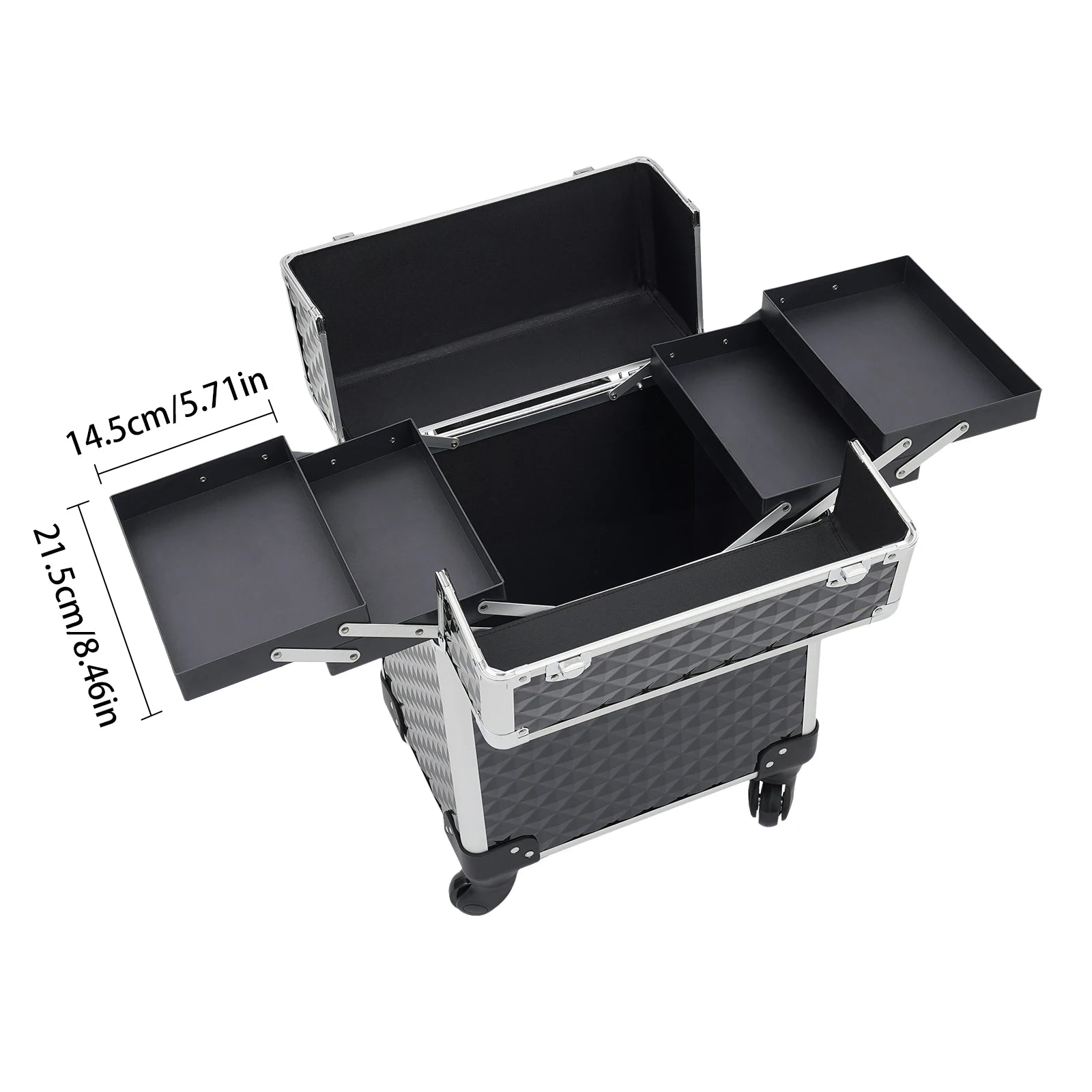Professional Rolling Makeup Case - Black, Multi-Functional with High Load Capacity