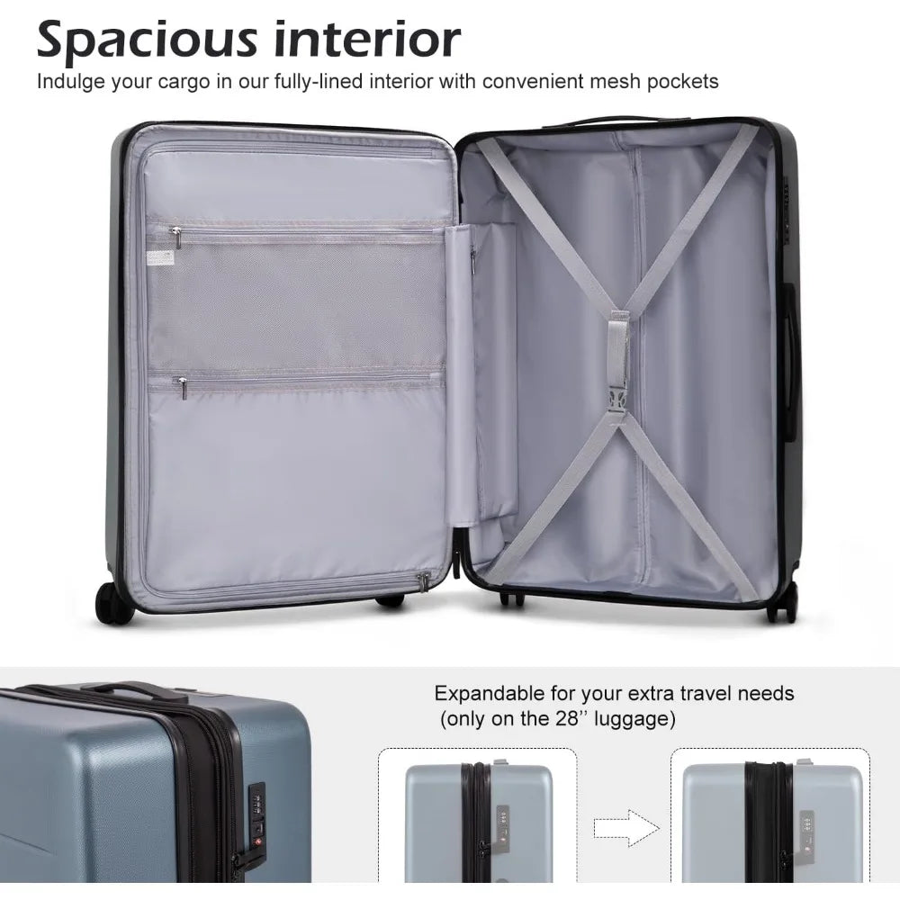 COOLIFE Luggage Suitcase Piece Set Carry On ABS+PC Spinner Trolley with pocket Compartmnet Weekend Bag(Night navy, 2-piece Set)