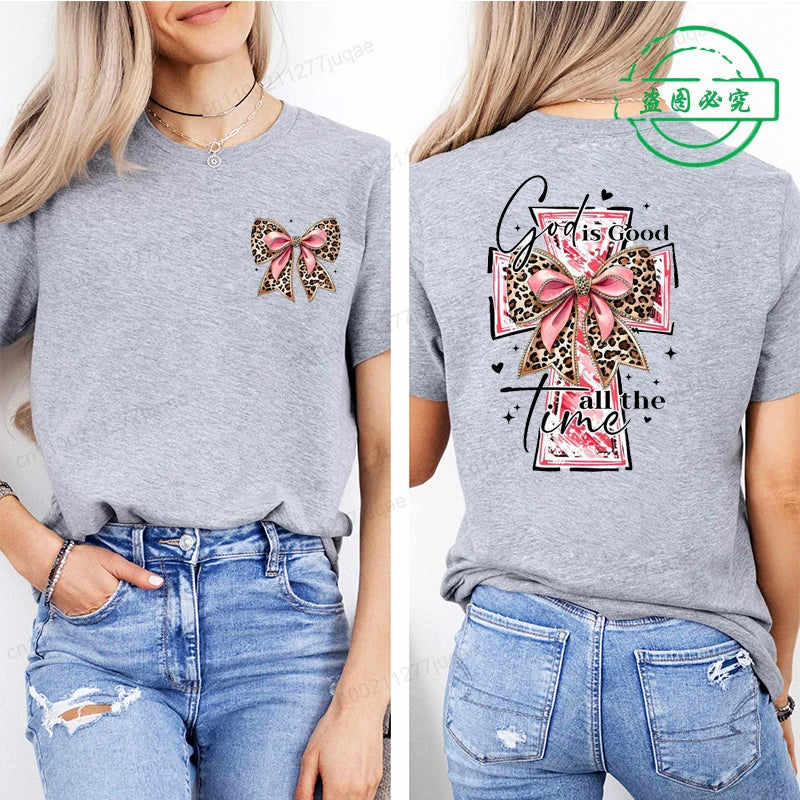 God Is Good All The Time Trend Women Fashion Clothing Graphic T-shirts Clothes Boho Christian Bible Verse Print Shirt Casual Tee