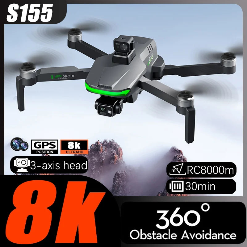 2024 NewS155 Drone With 8K Camera A22 360° Laser Obstacle Avoidance 5G Digital Image Transmission PTZ Anti-Shake EIS Camera FPV