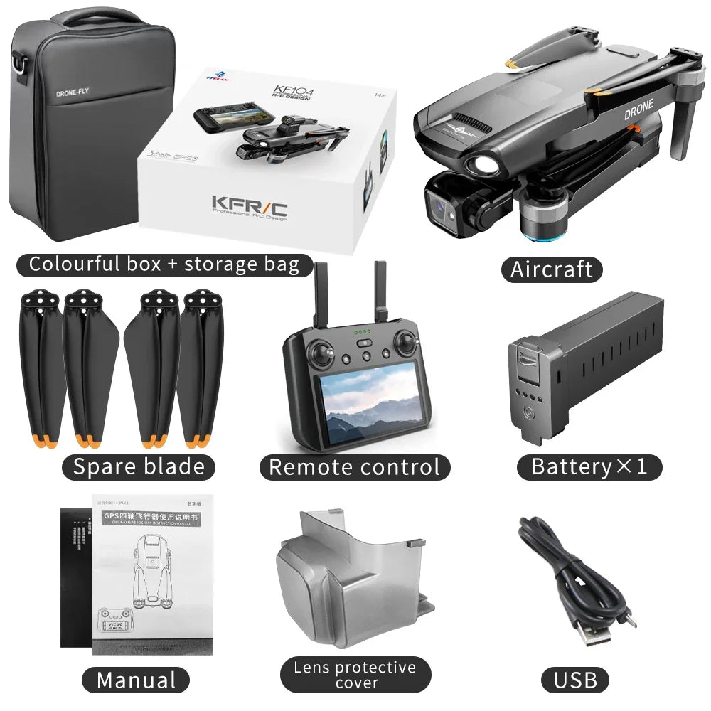 KF104 MAX2 GPS Drone 4K Professional With 3-Axis Gimbal Camera 5G WIFI 360° Obstacle Avoidance Touch Screen FPV Brushless Drone