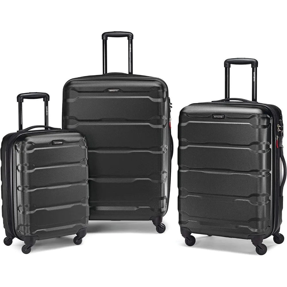 Samsonite Omni PC Hardside Expandable Luggage with Spinner Wheels, Black, 3-Piece Set (20/24/28)