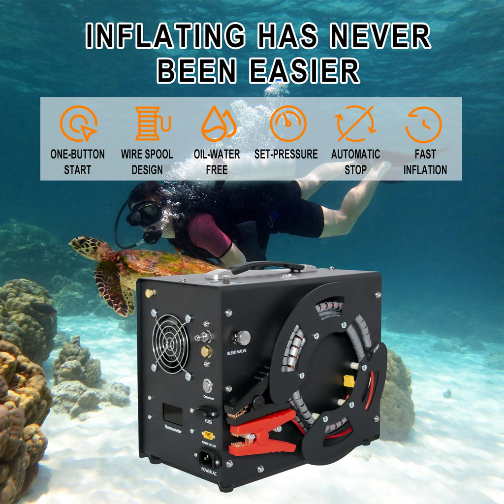 TUDIVING-Portable Pcp Air Compressor,4500Psi High Pressure Air Compressor Scuba Tank Compressor HPA Pump Fill Station (TXES062)