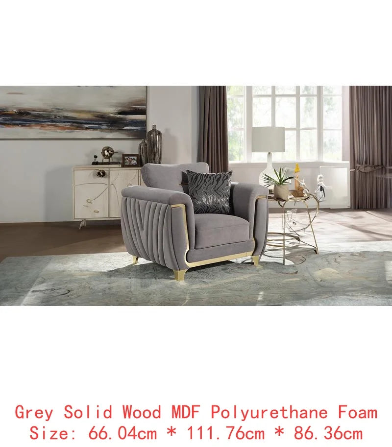 Contemporary Upholstered Chair, Wood Frame with Gold Accents, Beige Fabric