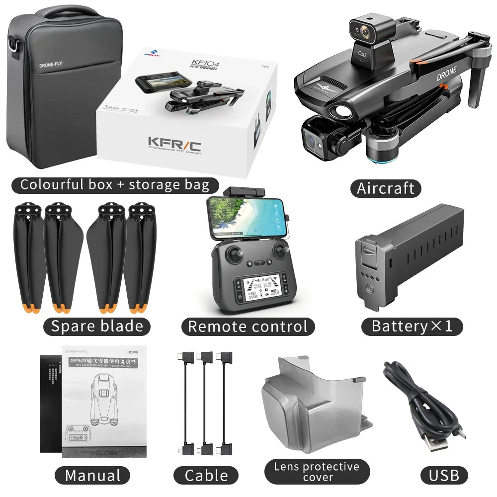 KF104 MAX2 GPS Drone 4K Professional With 3-Axis Gimbal Camera 5G WIFI 360° Obstacle Avoidance Touch Screen FPV Brushless Drone