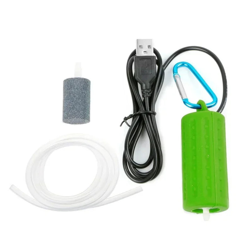 Mini USB Aquarium Fish Tank Oxygen Air Pump Mute Energy Saving Oxygen Bubbler with Air Stone and Single Outlet Silicone Tube