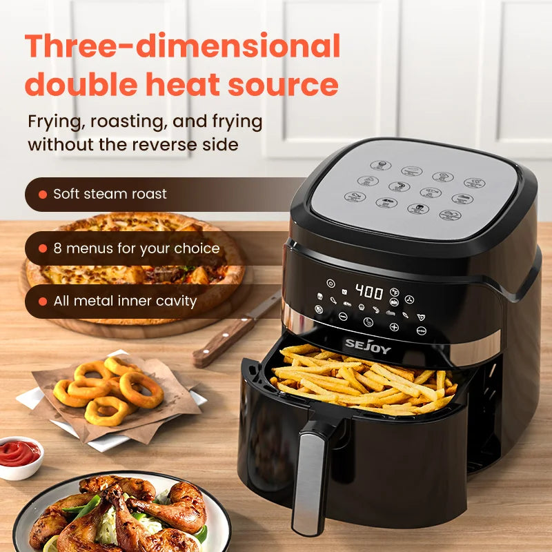 SEJOY 6 Quart Air Fryer Touch Control Toaster Oven Combo Digital Display with 8 Cooking Presets Oilless Cooker,Visible Window