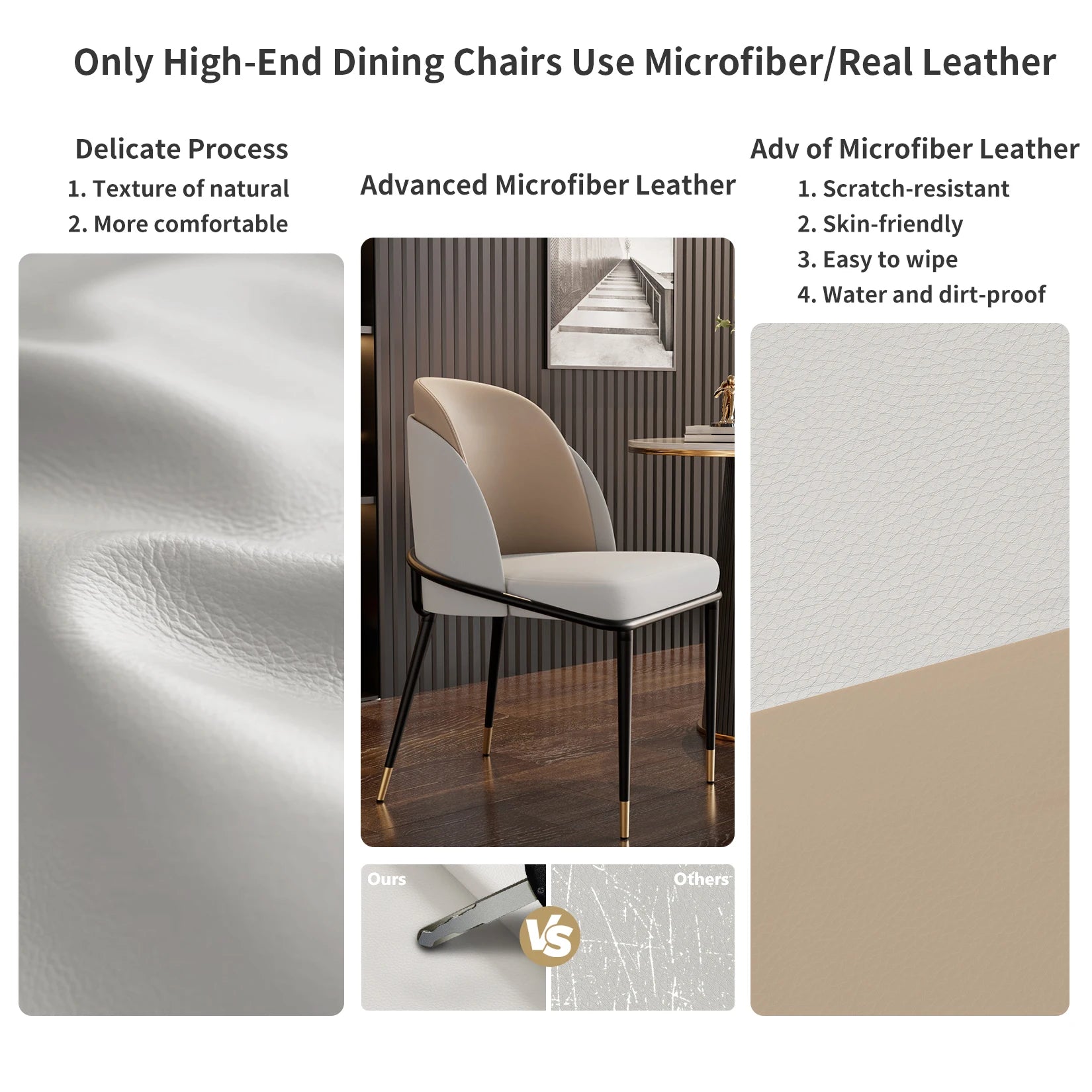 Set Of 2 Dining Chairs Luxurious Upholstered Dining Room Kitchen Chairs Microfiber Silicone Leather 2 Colors