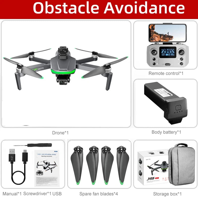 2025 GPS Drone 3-axis PTZ 6000M 360° Obstacle Avoidance 8K Dual HD Camera Dron 5G Brushless Motor Foldable Quadcopter Toys S155
