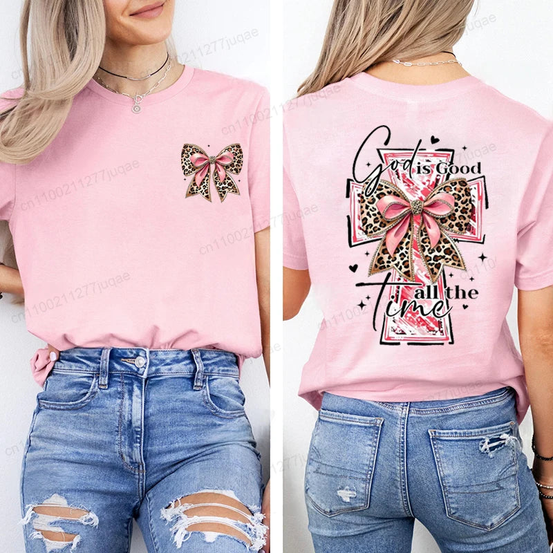 God Is Good All The Time Trend Women Fashion Clothing Graphic T-shirts Clothes Boho Christian Bible Verse Print Shirt Casual Tee