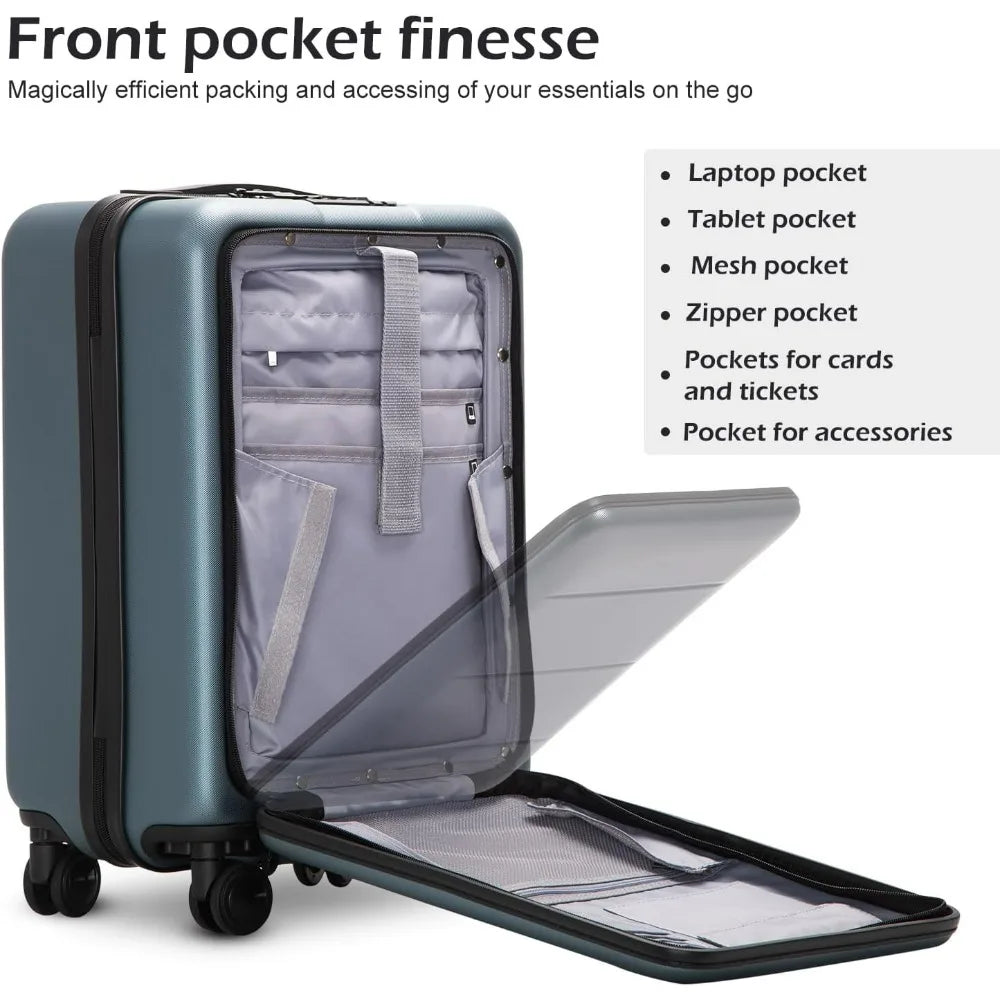 COOLIFE Luggage Suitcase Piece Set Carry On ABS+PC Spinner Trolley with pocket Compartmnet Weekend Bag(Night navy, 2-piece Set)