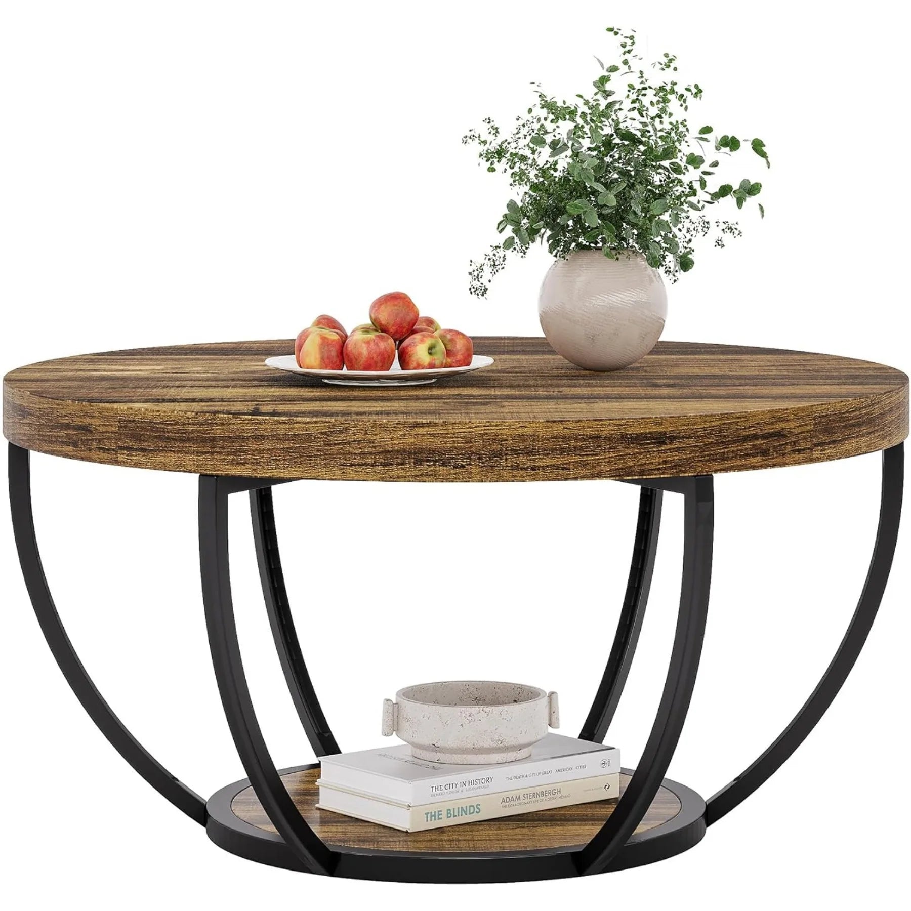 2 Tier Coffee Table with Faux White Marble and Golden Metal Legs, Circle Center Table Tea Table Accent Furniture for Living Room