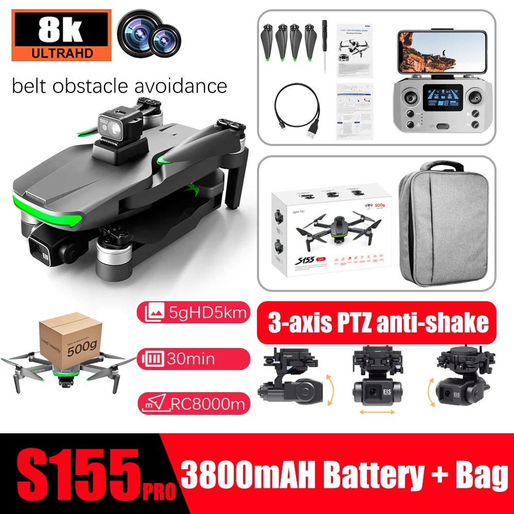 2024 NewS155 Drone With 8K Camera A22 360° Laser Obstacle Avoidance 5G Digital Image Transmission PTZ Anti-Shake EIS Camera FPV
