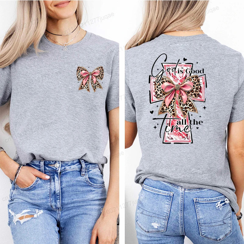 God Is Good All The Time Trend Women Fashion Clothing Graphic T-shirts Clothes Boho Christian Bible Verse Print Shirt Casual Tee