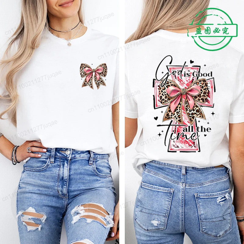 God Is Good All The Time Trend Women Fashion Clothing Graphic T-shirts Clothes Boho Christian Bible Verse Print Shirt Casual Tee