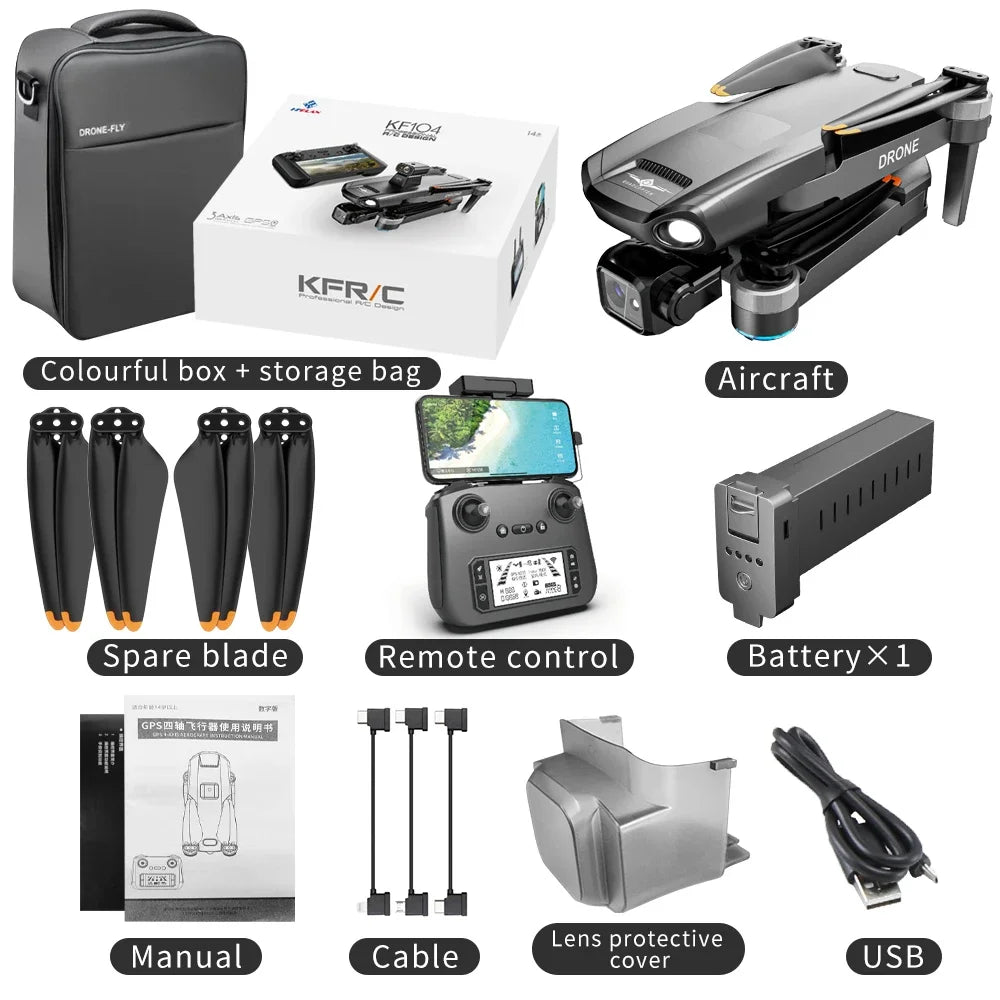 KF104 MAX2 GPS Drone 4K Professional With 3-Axis Gimbal Camera 5G WIFI 360° Obstacle Avoidance Touch Screen FPV Brushless Drone