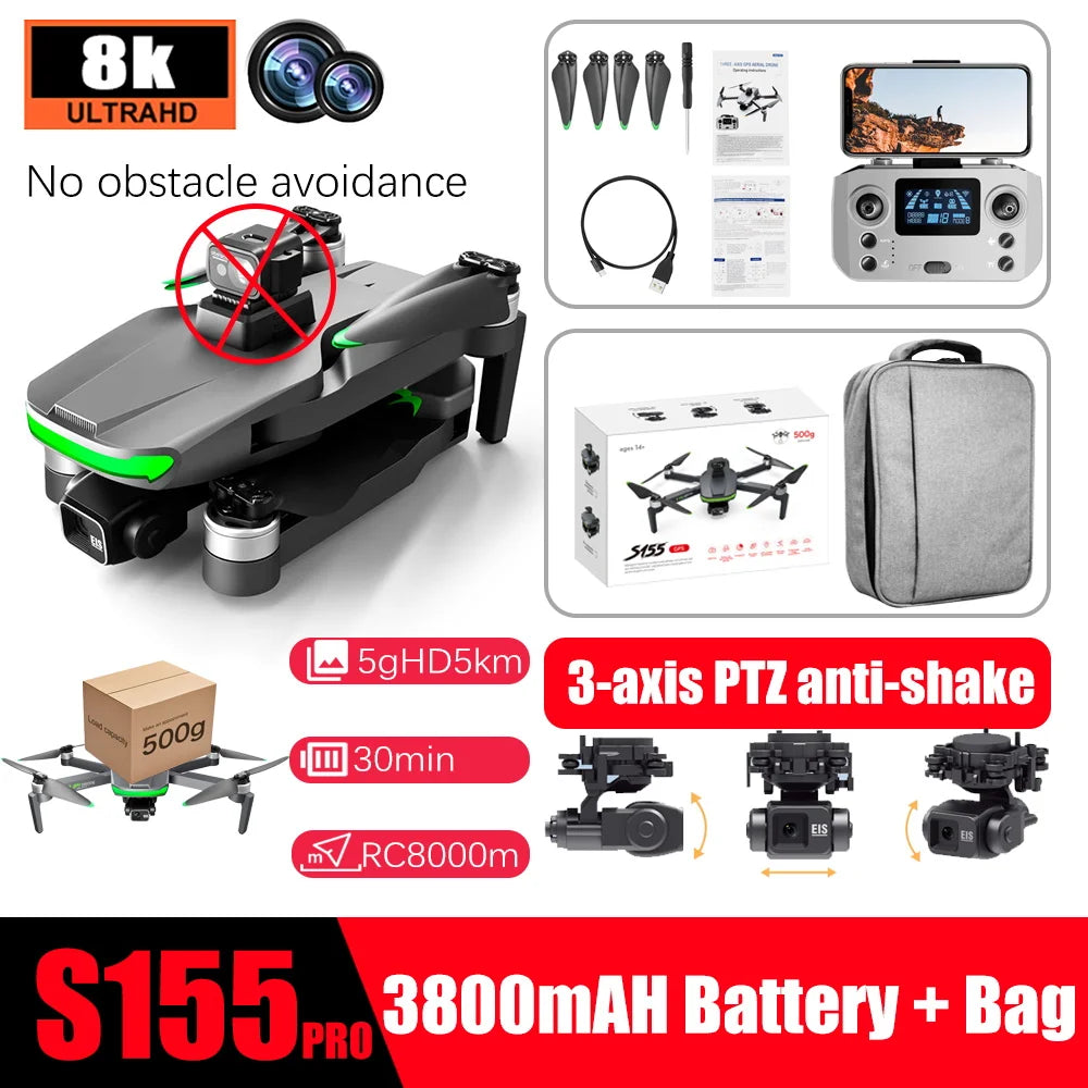 2024 NewS155 Drone With 8K Camera A22 360° Laser Obstacle Avoidance 5G Digital Image Transmission PTZ Anti-Shake EIS Camera FPV