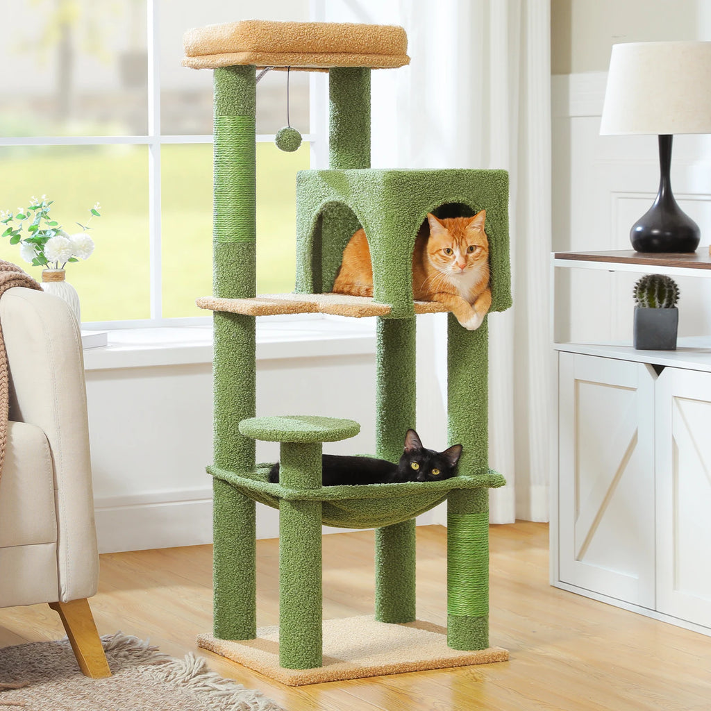 5-Level Cat Tree 113cm Cat Tower with Top Perch,Soft Condo,Natural Sisal Scratching Post,Attractive Pompom,Anti-tip kit,Hammock