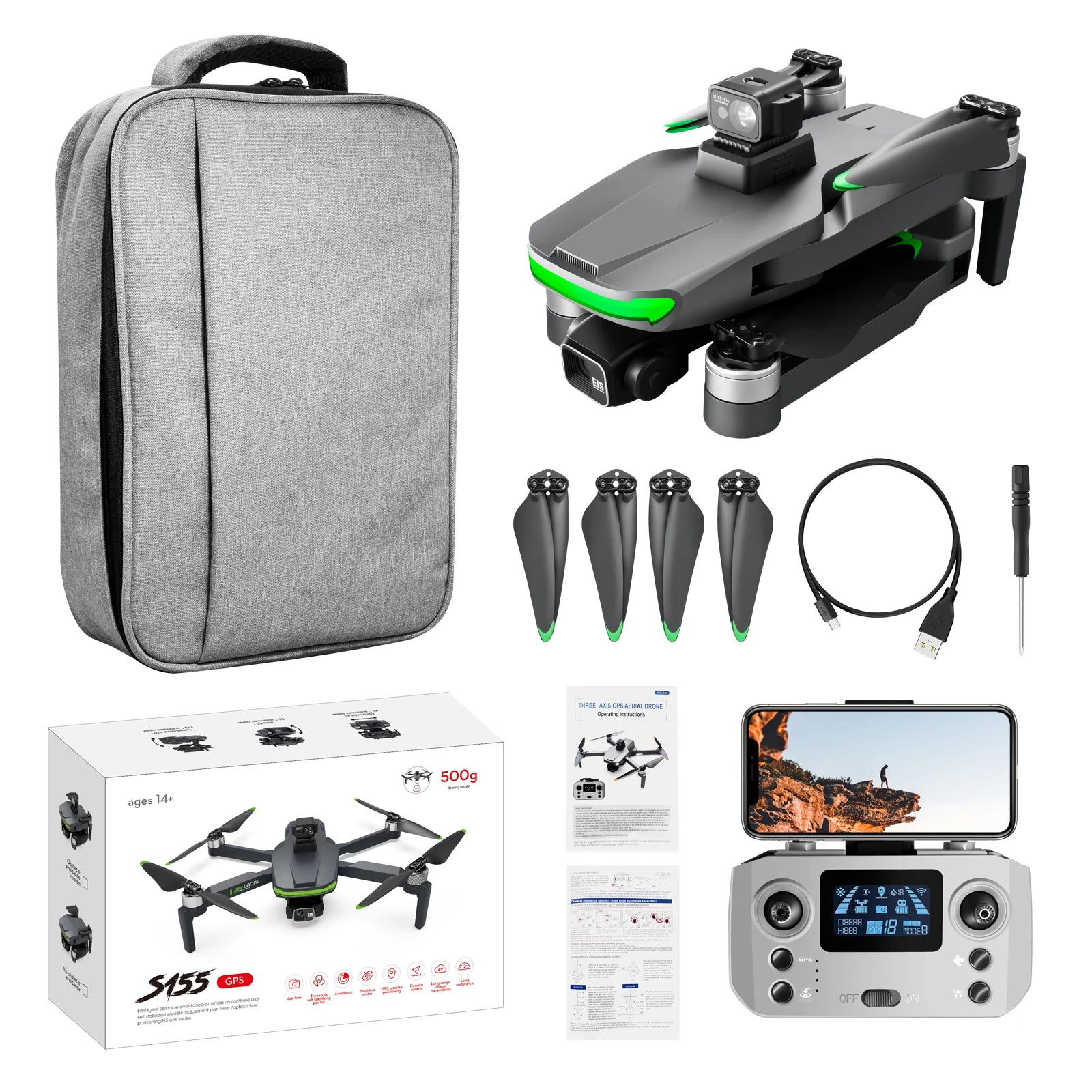 2024 NewS155 Drone With 8K Camera A22 360° Laser Obstacle Avoidance 5G Digital Image Transmission PTZ Anti-Shake EIS Camera FPV
