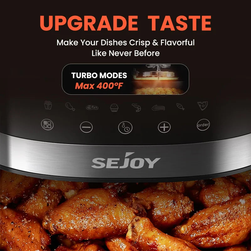 SEJOY 6 Quart Air Fryer Touch Control Toaster Oven Combo Digital Display with 8 Cooking Presets Oilless Cooker,Visible Window