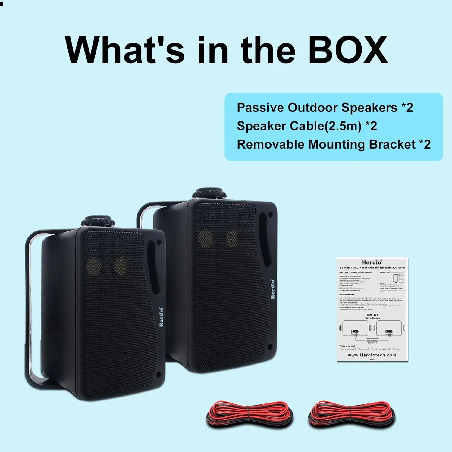 Herdio 3.5'' 2PCS Passive Outdoor Speakers Wired Waterproof 200W 3 Way Premium Mountable Wall Mount Speakers With Superior Sound