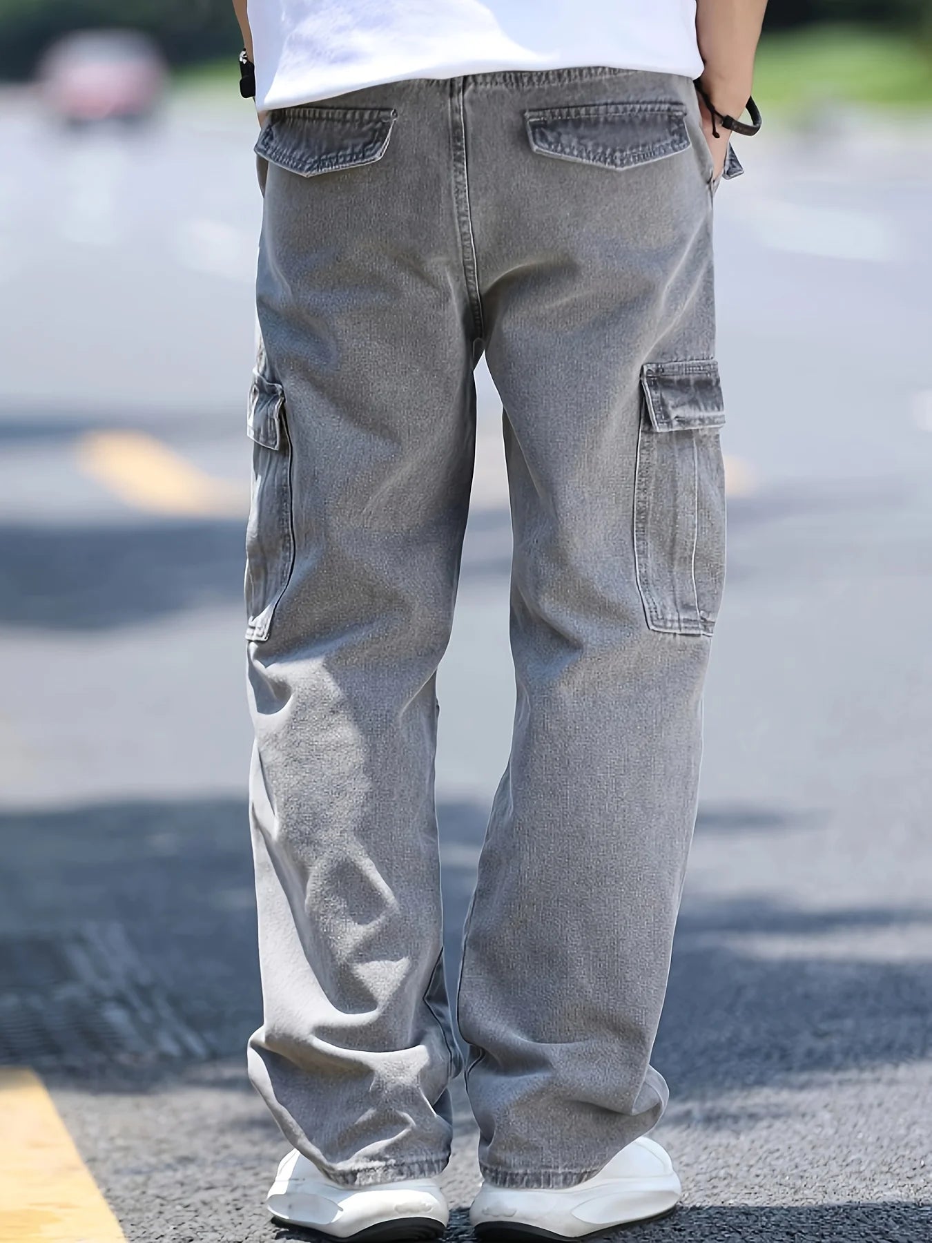 Men's multi pocket denim work pants straight leg denim pants