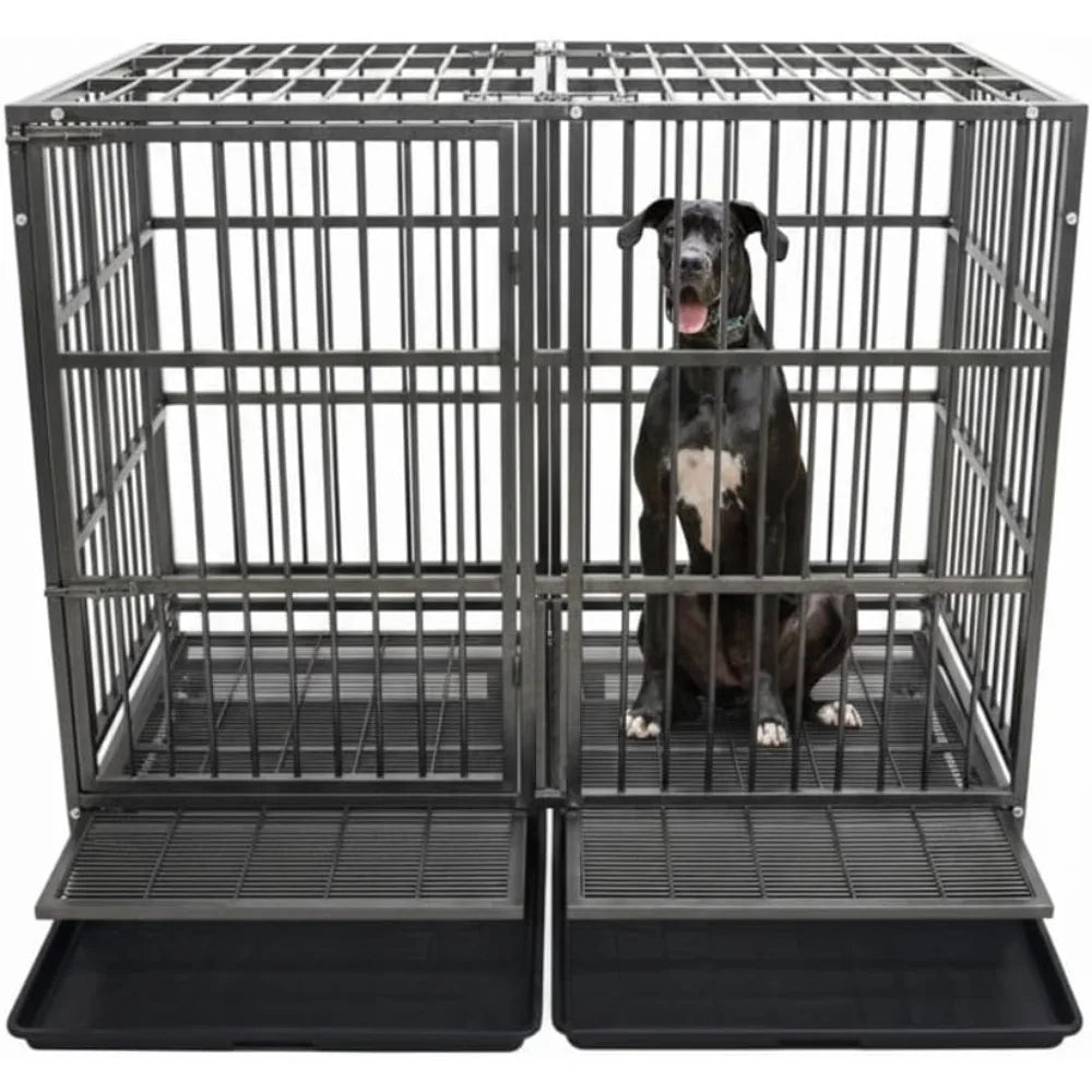 Heavy-Duty 54/48/42/38 Inch Dog Crate with Wheels, Indestructible Steel Kennel for Indoor Use, Ideal for High Anxiety Dogs