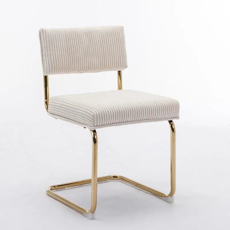 Modern Dining Chairs Set of 2, Armless Kitchen Side Chairs with Beige Corduroy Fabric and Gold Metal Base, Accent Seating with