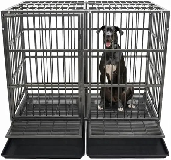 Heavy-Duty 54/48/42/38 Inch Dog Crate with Wheels, Indestructible Steel Kennel for Indoor Use, Ideal for High Anxiety Dogs