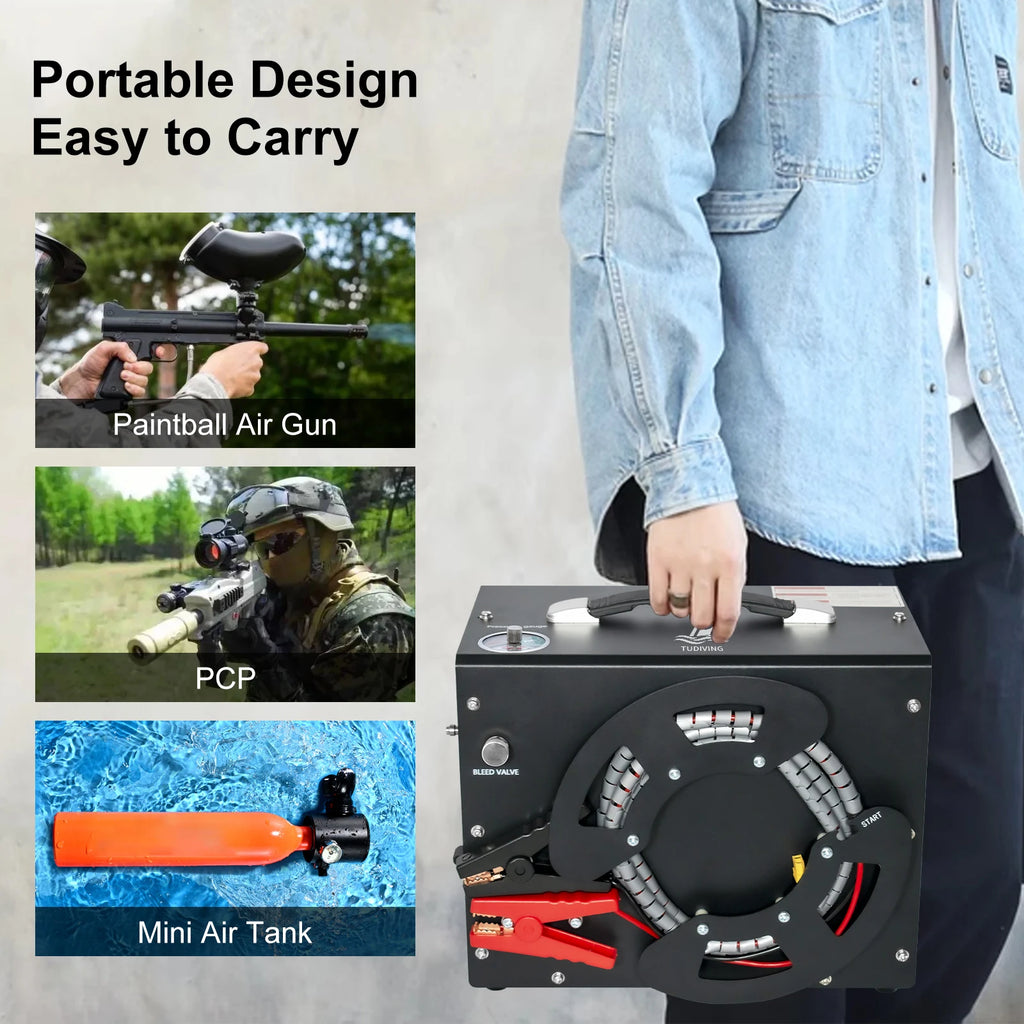 TUDIVING-Portable Pcp Air Compressor,4500Psi High Pressure Air Compressor Scuba Tank Compressor HPA Pump Fill Station (TXES062)