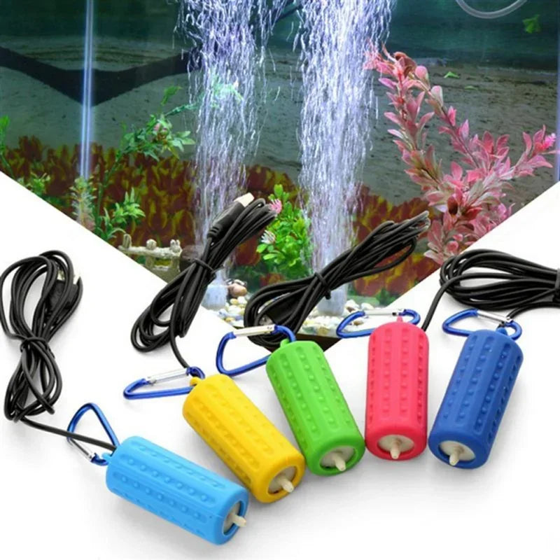 Mini USB Aquarium Fish Tank Oxygen Air Pump Mute Energy Saving Oxygen Bubbler with Air Stone and Single Outlet Silicone Tube