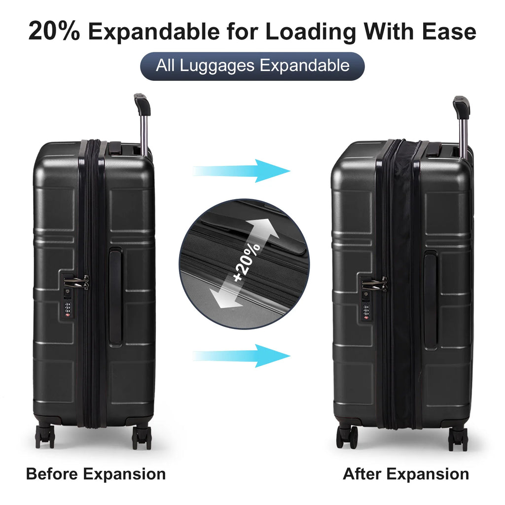 Luggage Expandable Suitcase, PC+ABS 3 Piece Set with TSA Lock Spinner, 360° Silent Spinner Wheels, Side Bumper Feet
