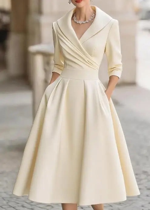 Women's Dress 2025 Elegant Temperament Waist Tied Dress Autumn Lapel Solid Color High Waist Slim Fit Long Sleeved Banquet Dress