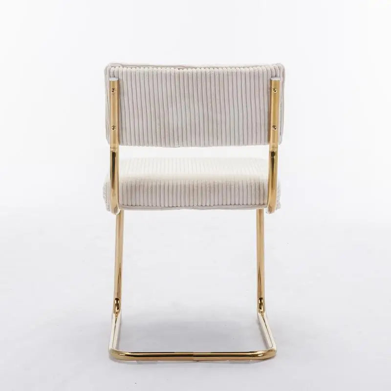 Modern Dining Chairs Set of 2, Armless Kitchen Side Chairs with Beige Corduroy Fabric and Gold Metal Base, Accent Seating with