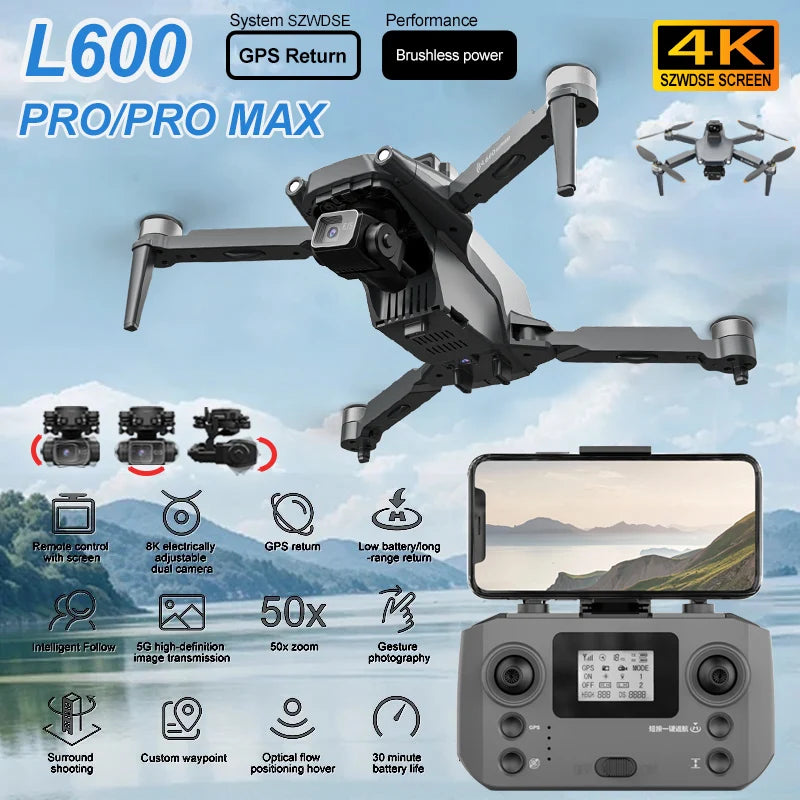 New L600 PRO MAX / PRO GPS Drone Professional 4K Camera 3-axis Gimbal Aerial FPV Brush Avoiding Obstacle Folding Quadcopter Dron