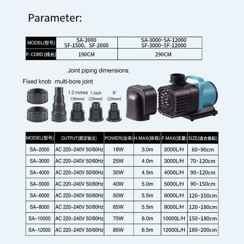 AC220V Ultra-quiet Submersible Pump, Suitable for Fish Tank and Aquarium Filtration, Oxygenation and Circulation Water Pump