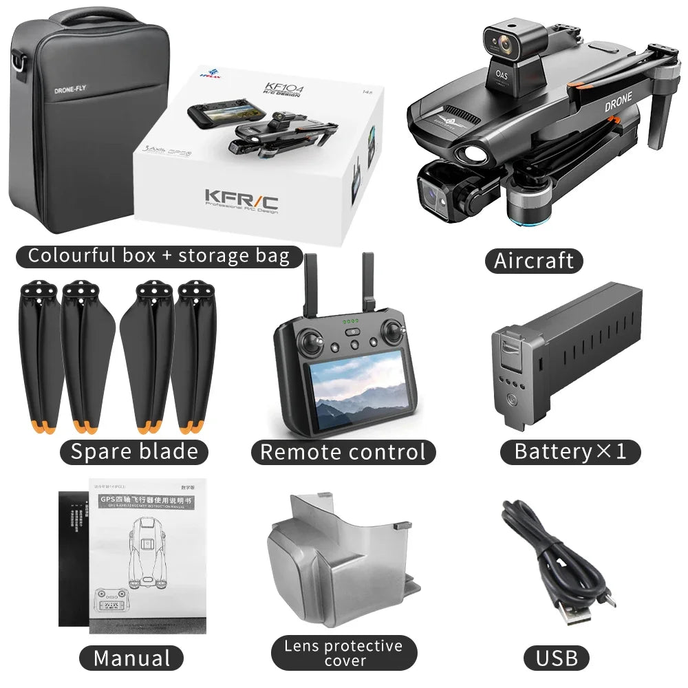 KF104 MAX2 GPS Drone 4K Professional With 3-Axis Gimbal Camera 5G WIFI 360° Obstacle Avoidance Touch Screen FPV Brushless Drone