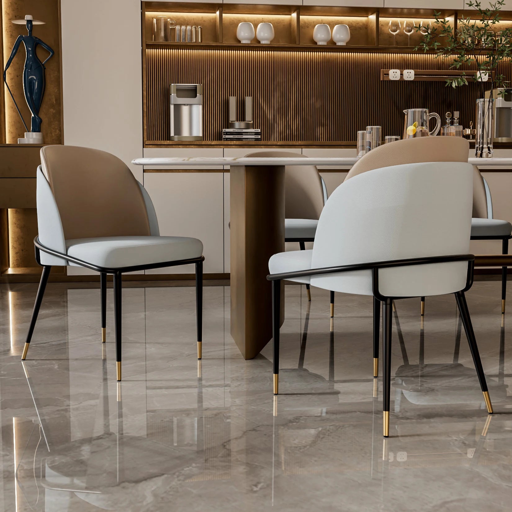 Set Of 2 Dining Chairs Luxurious Upholstered Dining Room Kitchen Chairs Microfiber Silicone Leather 2 Colors