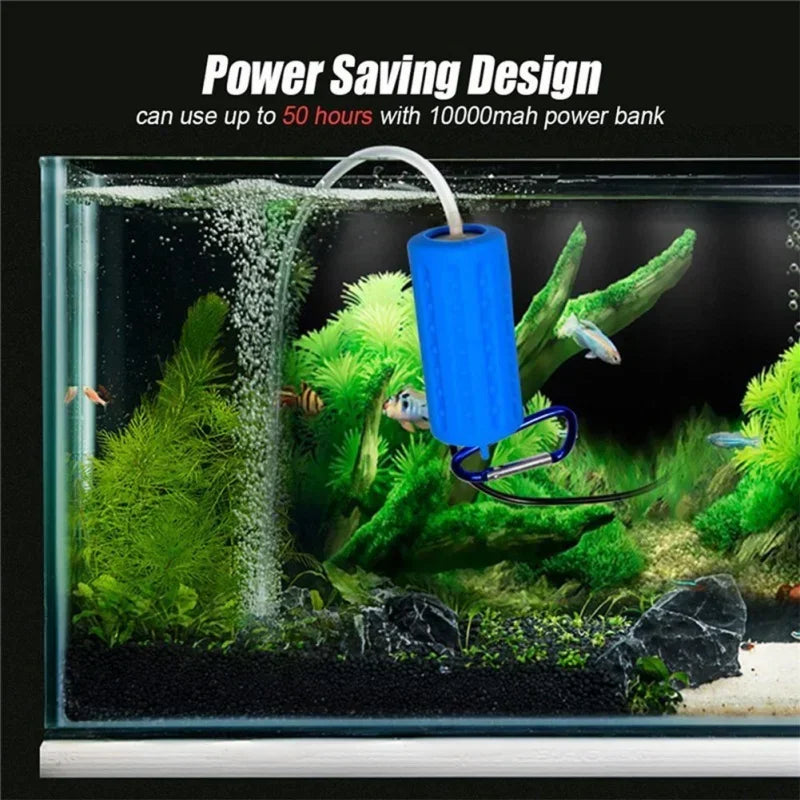 Mini USB Aquarium Fish Tank Oxygen Air Pump Mute Energy Saving Oxygen Bubbler with Air Stone and Single Outlet Silicone Tube