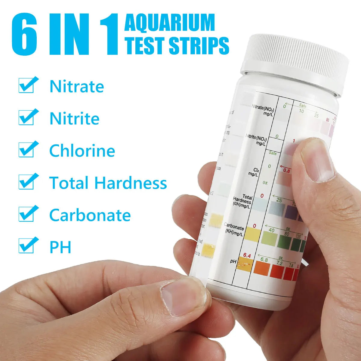 100Pcs Aquarium Test Strips Water Quality Test Strip 7/in1 Fish Tank Test Kit Freshwater Saltwater Aquarium Water pH Test Strips